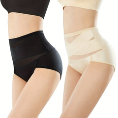 2pcs High Waist Briefs Stretchy Intimates Panties Women's Lingerie