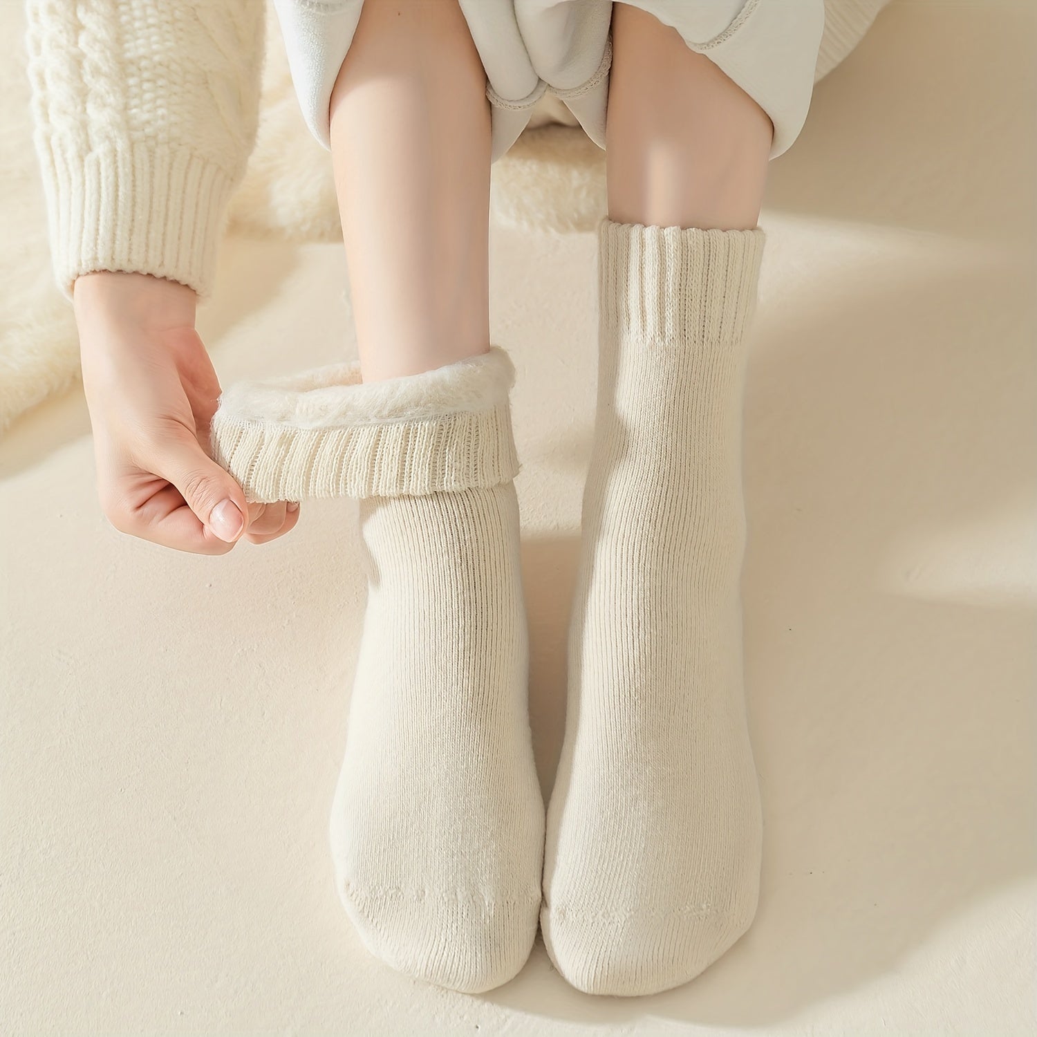 7 Pairs Plush Lined Socks Women's Stockings