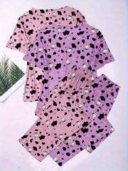Women's Plus Cow Print Tee & Pants Pajamas 4-Piece Set