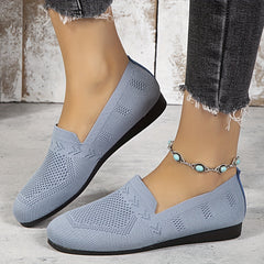 Women's Mesh Panel Pattern Shoes Slip On Round Toe Flat Shoes