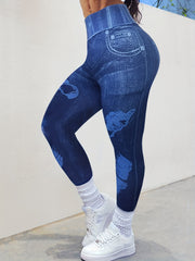 Denim Print High Waisted Tummy Control Leggings
