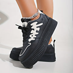 Women's Platform Skate Shoes Round Toe Lace Up Low Top Sneakers