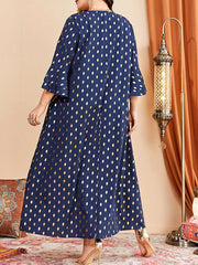 Boho Abaya Dress Women's Plus Golden Dot Print Layered Sleeve Maxi