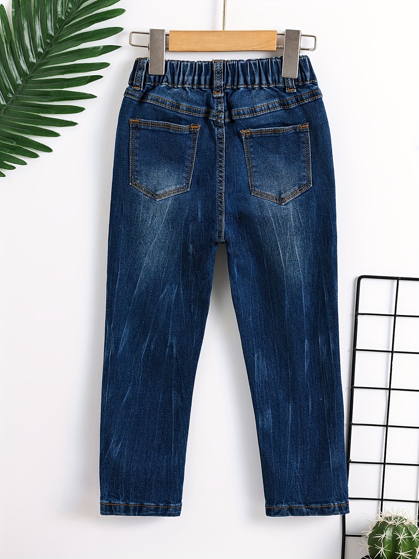 Boys Ripped Denim Jeans Elastic Waist Pants