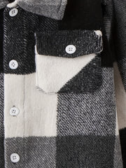 Girls Fleece Jacket Plaid Button Collar Shirt