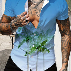 Coconut Tree Pattern Print Casual Short Sleeve Shirt Men's Hawaiian Shirt