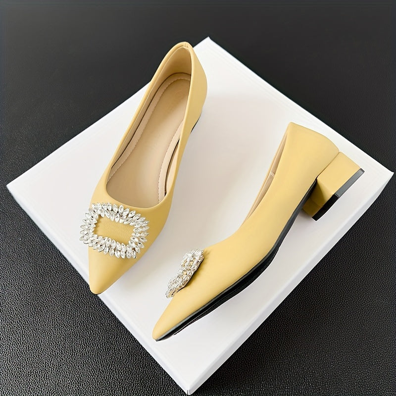 Rhinestone Buckle Low Heel Slip On Dress Shoes