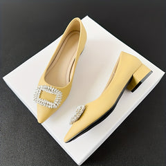 Rhinestone Buckle Low Heel Slip On Dress Shoes