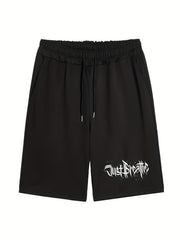 Men's Letter Print Athletic Shorts Drawstring Fitness Gym Outdoor Summer