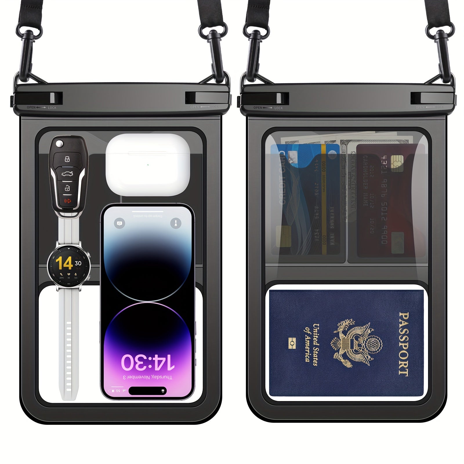 2pc 26 Waterproof Phone Pouch IPX8, iPhone 15 14 13 Pro Max, Galaxy S23 Ultra
