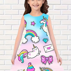Girls Cartoon Unicorn Sleeveless Dress for Summer