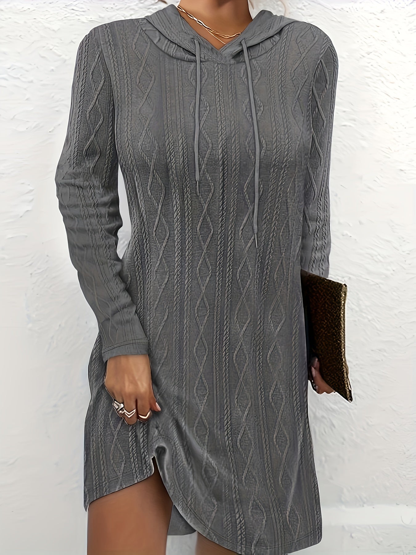 Jacquard Long Sleeve Hooded Mini Dress