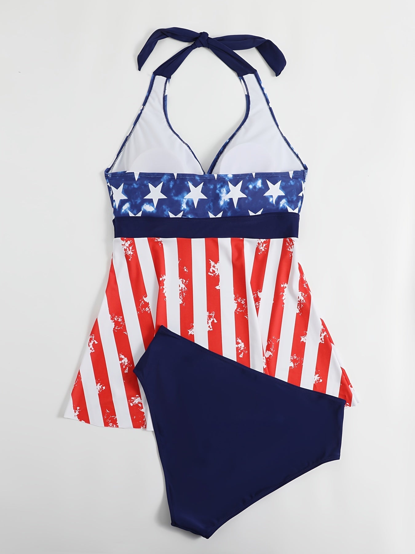Strip & Star Print Halter Neck Top & Panty Swimsuit Set
