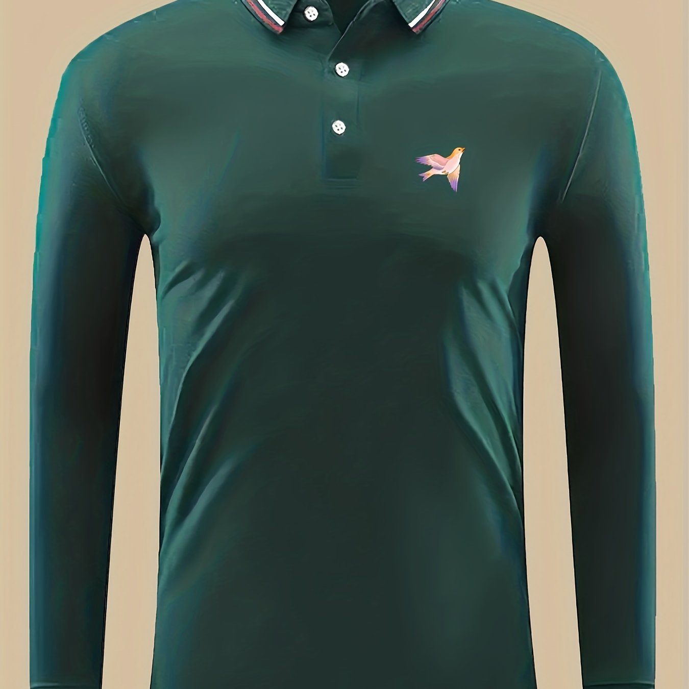 Men's Bird Print Button Up Lightweight Polo