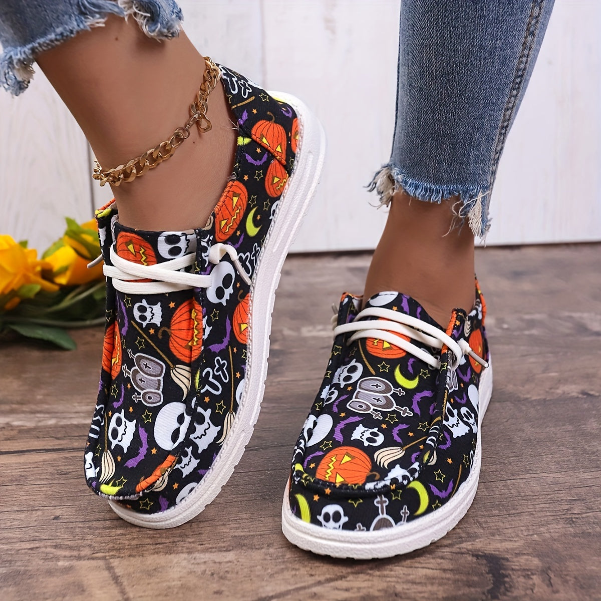 Scary Pumpkin Ghost Slip On Sneakers Lightweight Comfortable Boat Shoes