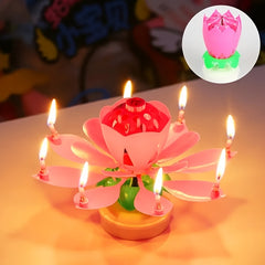 Double Layer Rotating Lotus Candle Birthday Cake Candle