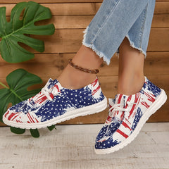 Women's Star Pattern Canvas Shoes Casual Lace Up Flat Loafers Lightweight