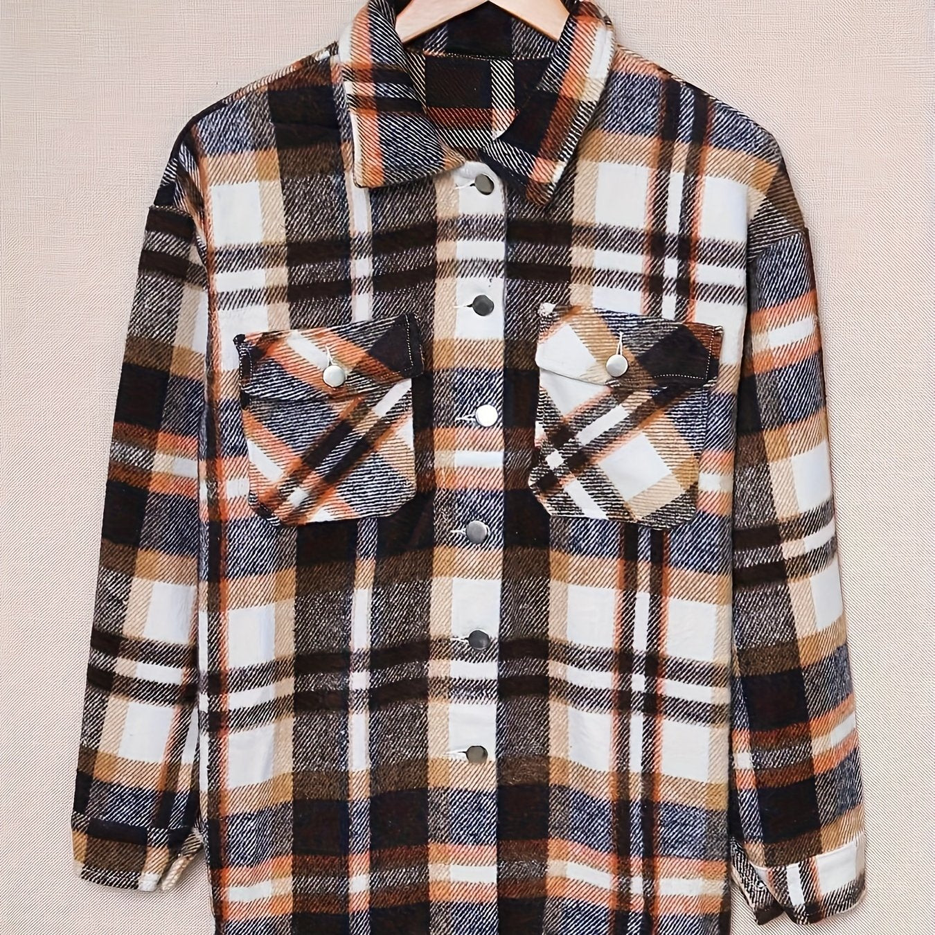 Plaid Print Button Up Long Sleeve Blouse