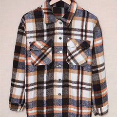 Plaid Print Button Up Long Sleeve Blouse