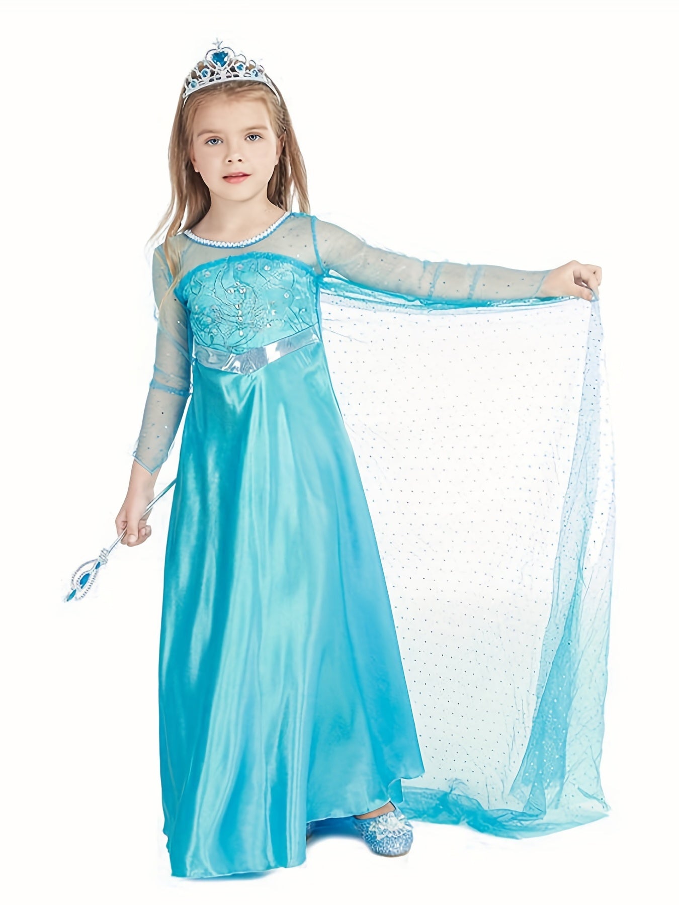 Girls Princess Dress Sequined Mesh Long-sleeved Costume For Queen Cosplay