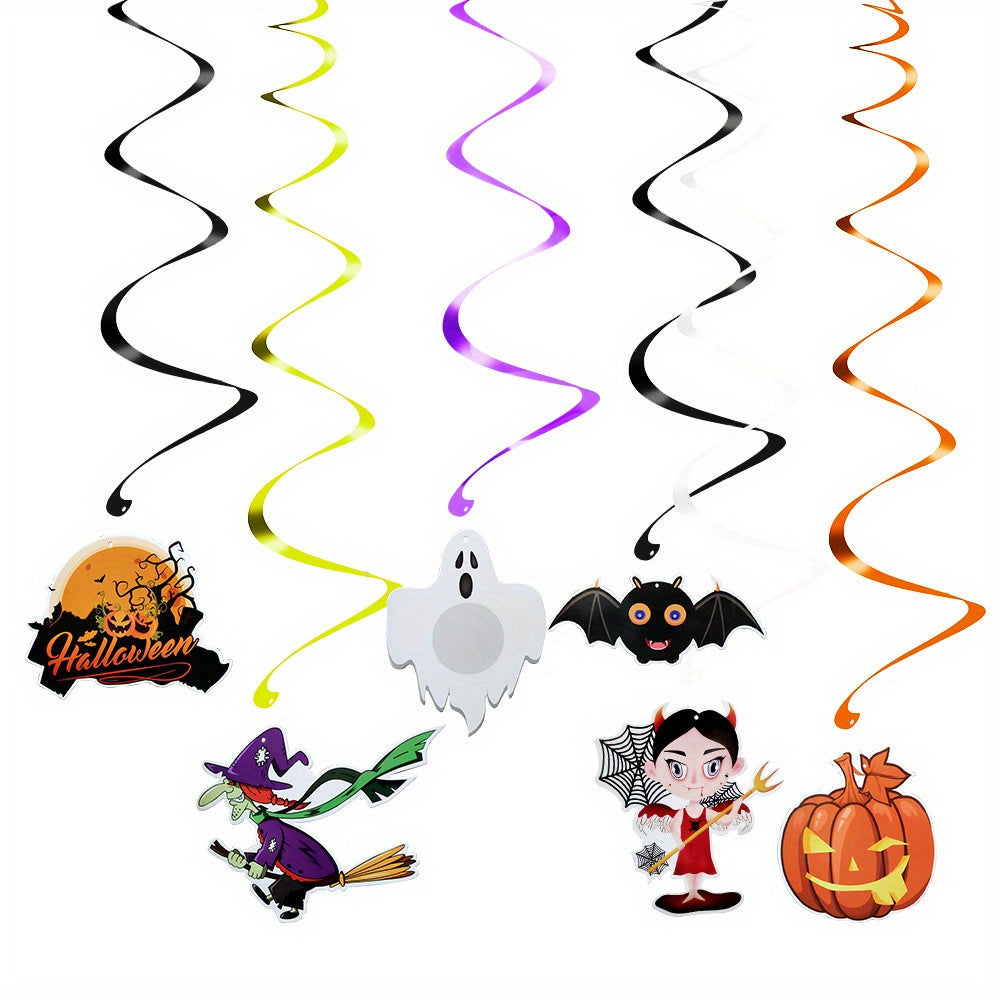 6pcs Ghost & Spiral Halloween Hanging Decoration Set Witch Spider Pendant Ghost