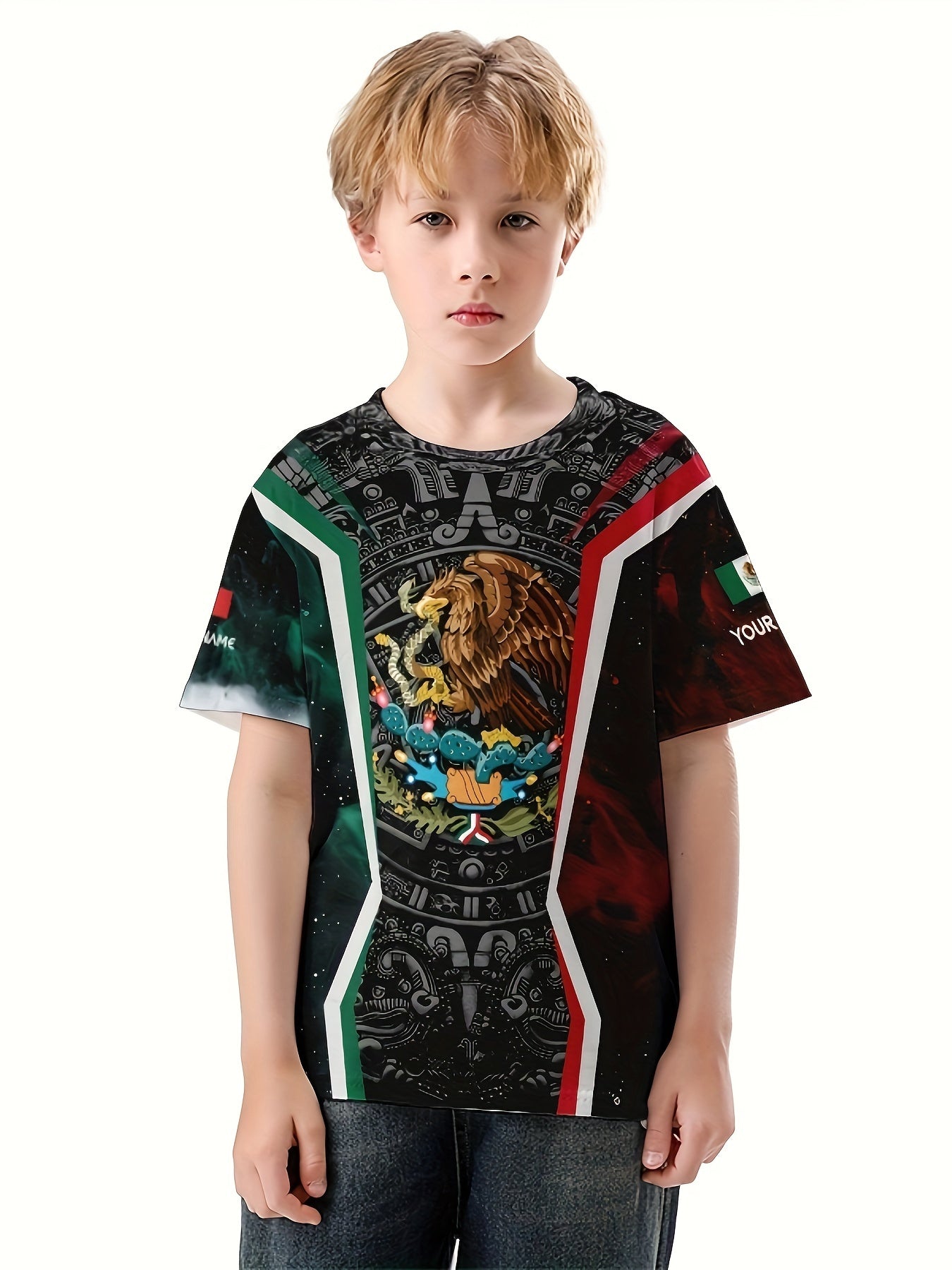 Mexico Flag 3D Print Boys T-Shirt Casual Lightweight Top Summer Kids Clothes