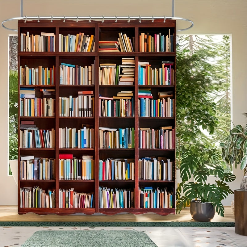 Waterproof Bookshelf Shower Curtain with Hooks