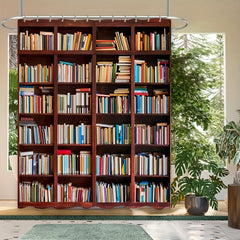 Waterproof Bookshelf Shower Curtain with Hooks