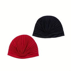 2pcs Pleated Turban Cap Head Wrap Elastic Hijab Hat Beanie Chemo Hats