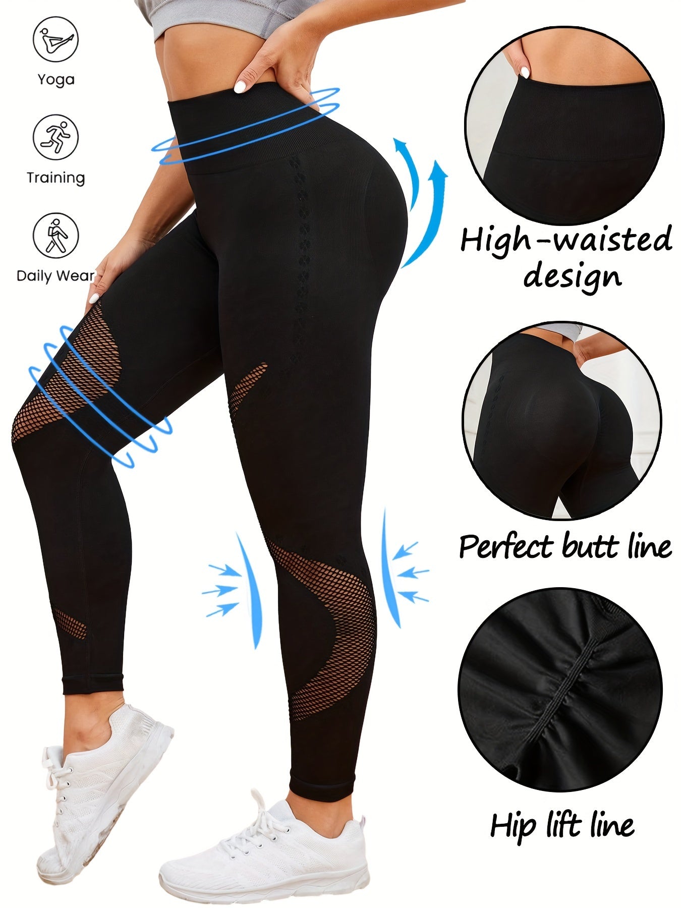 Mesh High Waist Tummy Control Fitness Pants Hip Lifting Sports Leggings