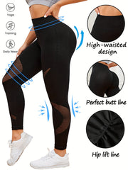 Mesh High Waist Tummy Control Fitness Pants Hip Lifting Sports Leggings