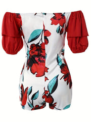 Floral Off Shoulder Romper Sexy Short Sleeve Women's Clothing