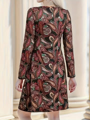 Paisley Print Long Sleeve Boho Dress