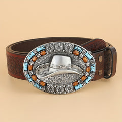 Men's Retro Hat Pattern Buckle Belt For Husband Boyfriends Father's