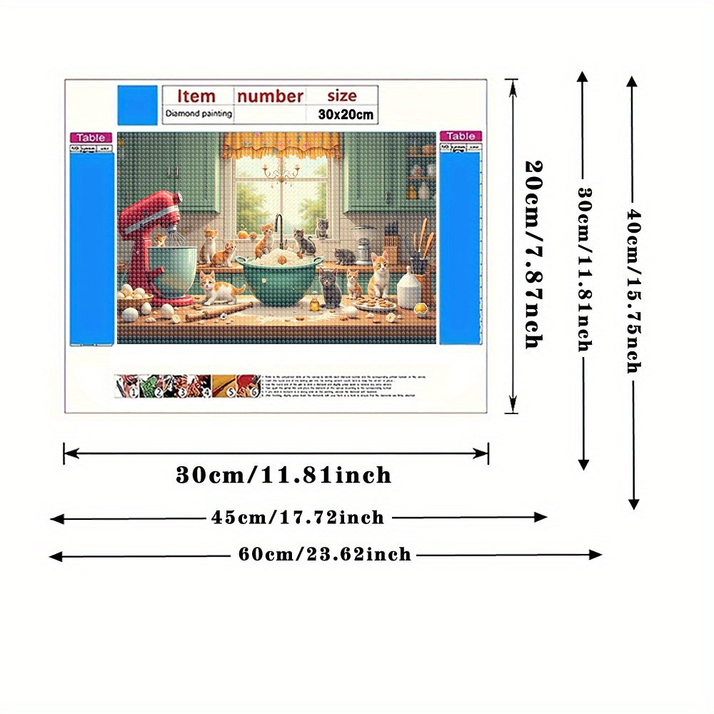 Cat Themed 5D Diamond Painting Kit for Adults - Kitchen Scene