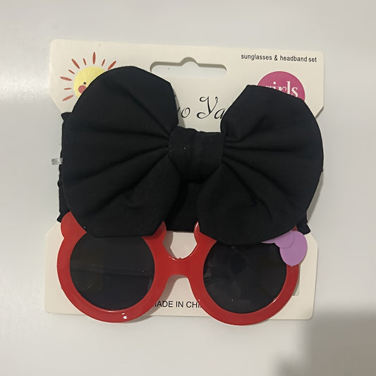 Girl's Cartoon Bow Hairpin And Sunglasses Set