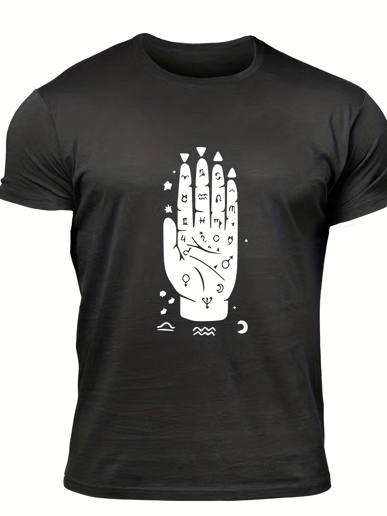 Men's Hand Graphic T-shirt Casual Comfy Crew Neck Tee