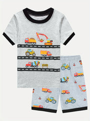Boys Cartoon Cars Pajama Set Short Sleeves Tops & Bottoms