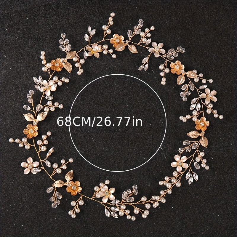 Flower Rhinestone Crystal Faux Pearl Headband Hair Jewelry