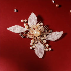 Flower & Lace Charm Hair Comb Faux Pearl Bridal Wedding Headwear