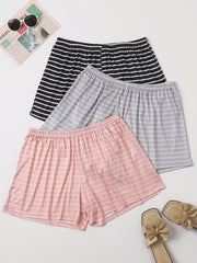 3 Pack Plus Size Striped Lounge Bottoms Set Elastic Waist Sleepwear