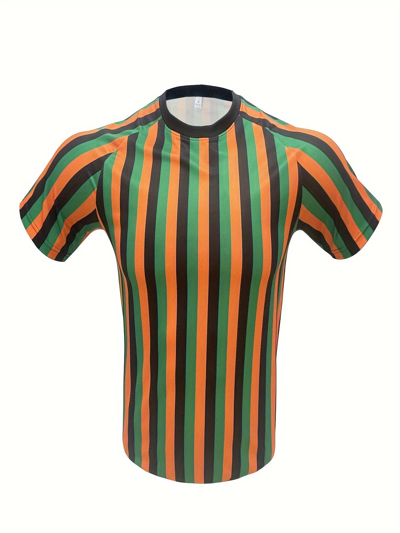Men's Stripe Print Breathable Football Jersey Short Sleeve Soccer Club Uniform