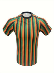 Men's Stripe Print Breathable Football Jersey Short Sleeve Soccer Club Uniform