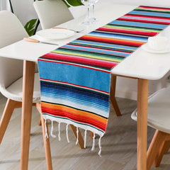 2pcs 35 56 X 213 36 Cm Boho Mexican Serape Table Runner Fringe Rainbow Colors