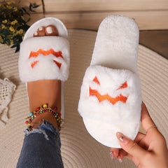 Women's Pumpkin Grimace Pattern Slippers Halloween Indoor Shoes