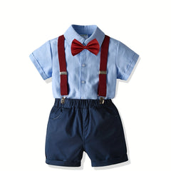 Boys Short Sleeves Shirt & Suspender Shorts Set