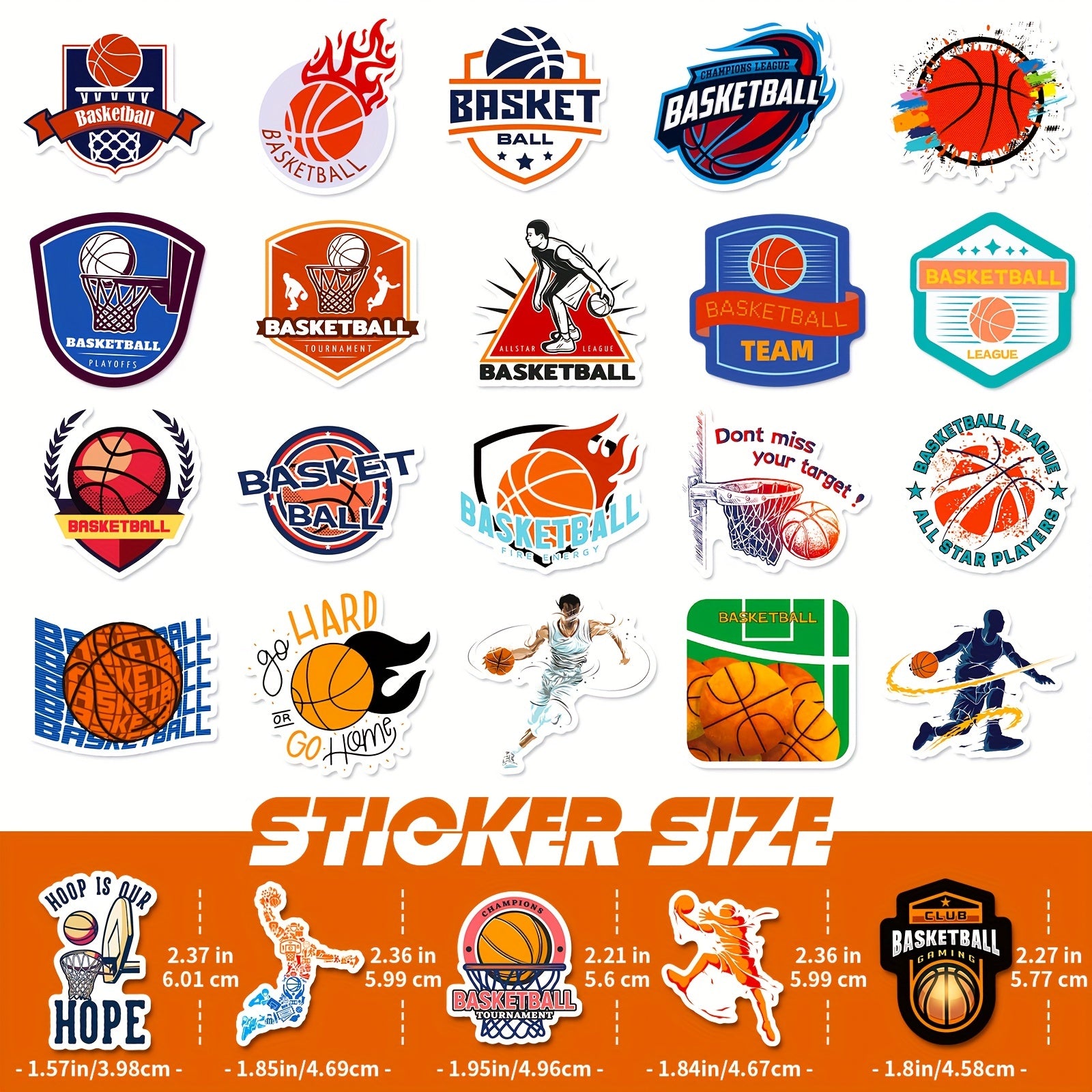 50pcs Basketball Stickers Pack Waterproof Vinyl Decals for Skateboard