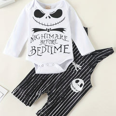 Baby Boys Halloween Printed Cotton Costume Strap Romper & Skull Trousers