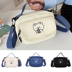 Girls Casual Drinking Bear Canvas Cross Body Bag Hand Bag With Adjustable Strap