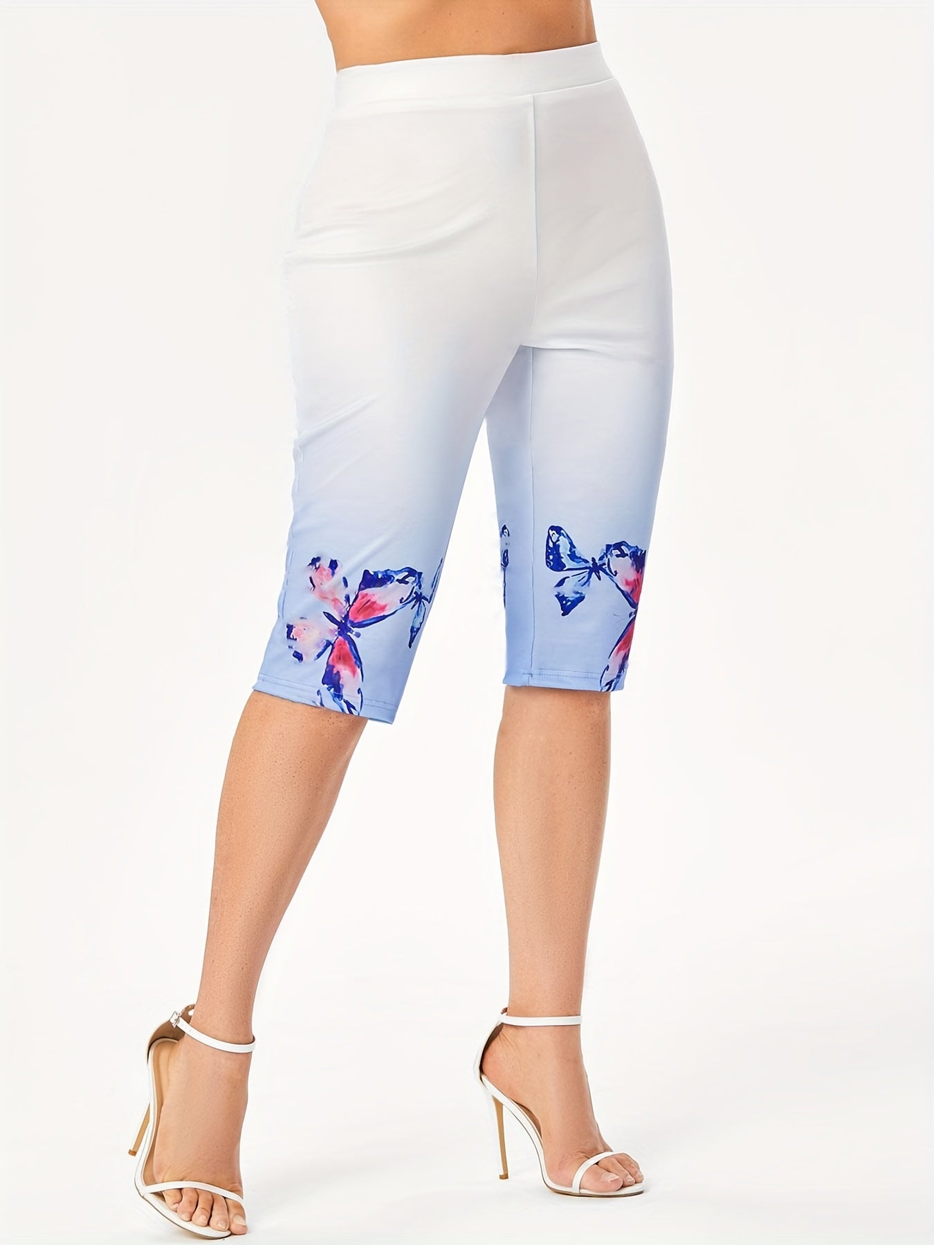 Women's Plus Ombre & Butterfly Print Elastic Shorts